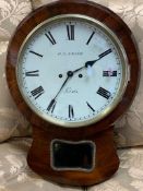19TH CENTURY WALNUT 8-DAY DROP-DIAL WALL CLOCK, H. S. Smith of Leeds, 11inch painted Roman dial,