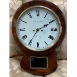 19TH CENTURY WALNUT 8-DAY DROP-DIAL WALL CLOCK, H. S. Smith of Leeds, 11inch painted Roman dial,