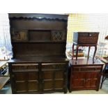 GRANGEMOOR DARK STAINED JACOBEAN-STYLE OAK SIDEBOARD & SIDE CABINET together with small four-