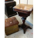 EARLY VICTORIAN ROSEWOOD WORK TABLE & BRASS CLAD BOX STOOL (2)