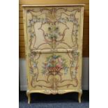 DECORATIVE CONTINENTAL-STYLE PAINTED PINE CABINET, with frieze slide, cabriole legs, 89 x 47 x