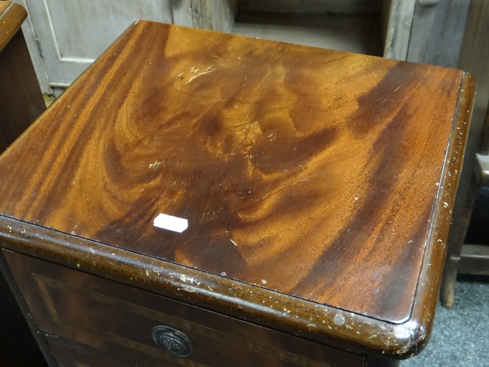 PAIR OF REPRODUCTION MAHOGANY MARQUETRY BEDSIDE TABLES, with satinwood crossbanded drawers and - Image 11 of 16