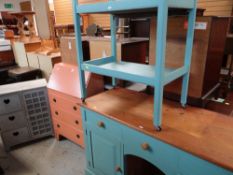 ASSORTED PAINTED FURNITURE including small bureau, pine dog kennel sideboard, armchair, trolley