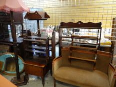 ASSORTED OCCASIONAL FURNITURE including five hanging shelves, small settee ETC (10)