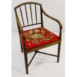 REGENCY PAINTED FAUX-BAMBOO ARMCHAIR, bar splat and downswept arms, needlework tapering seat, on