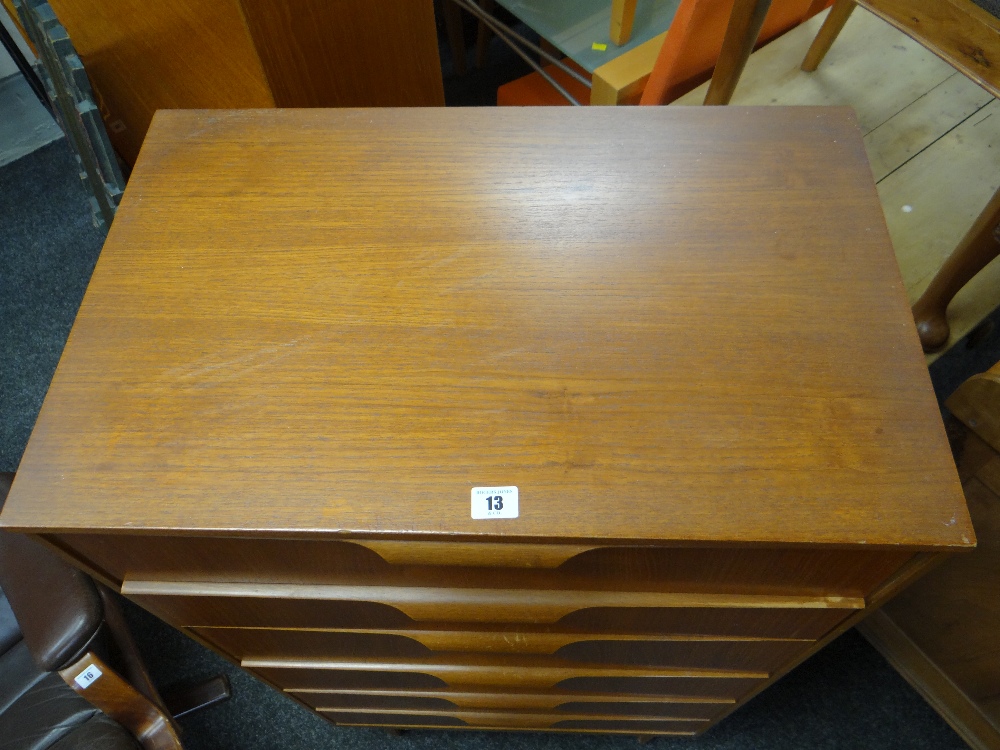 MID-CENTURY AUSTINSUITE TEAK TALL CHEST, fitted six drawers, gilt stamp inside, 64 x 43 x 122cms - Image 8 of 10