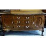 REPRODUCTION GEORGIAN-STYLE BOW FRONT SIDEBOARD, fitted three graduated drawers and two oval
