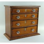 EDWARDIAN MINIATURE PINE MARQUETRY CHEST OF DRAWERS, fitted four drawers with glass handles and par