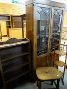 ASSORTED OAK FURNITURE including bookcase with glazed doors, small open bookcase, oak stool and