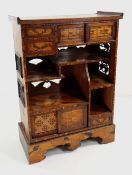 JAPANESE MARQUETRY SMALL SHODANA CABINET, c. 1920, top with scrolled ends, fitted drawers, shelves