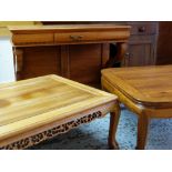 TWO CHINESE ROSEWOOD COFFEE TABLES AND CONTINENTAL SIDE TABLE (3)