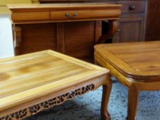 TWO CHINESE ROSEWOOD COFFEE TABLES AND CONTINENTAL SIDE TABLE (3)