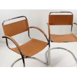 EFFEZETA: A PAIR OF LEATHER & TUBULAR STEEL CHAIRS, tan leather stamped "Made in Italy, 98,