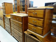 ASSORTED MODERN PINE BEDROOM FURNITURE including four chests, a blanket trunk and dressing table