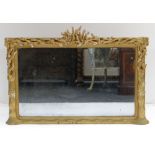 19TH CENTURY GILT GESSO OVERMANTEL MIRROR, with twisted branch moulded frame and cresting, 106cms