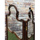 VICTORIAN MAHOGANY ROCOCO-REVIVAL DRESSING SCREEN, three graduated folding leaves with glazed top