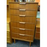 MID-CENTURY AUSTINSUITE TEAK TALL CHEST, fitted six drawers, gilt stamp inside, 64 x 43 x 122cms