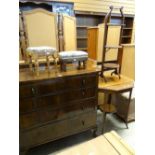 ASSORTED OCCASIONAL FURNITURE including walnut-style chest, two small footstools, octagonal