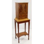 FINE GEORGE III SATINWOOD & TULIPWOOD CROSSBANDED CABINET ON STAND, c. 1790, the rectangular top