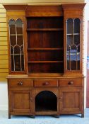 VICTORIAN OAK WELSH DRESSER, angled cornice above boarded back with shelved flanked by glazed