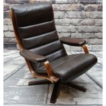 VINTAGE GOTE-MOBLER SWEDISH 'G-MOBEL' BROWN LEATHER LOUNGE ARMCHAIR, on swivel base