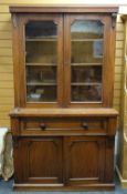 LATE VICTORIAN WALNUT SECRETAIRE BOOKCASE, plain frieze and shaped doors, fitted interior,