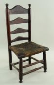 19TH CENTURY MINIATURE OAK LADDERBACK CHAIR, with woven rush seat, 32cms high