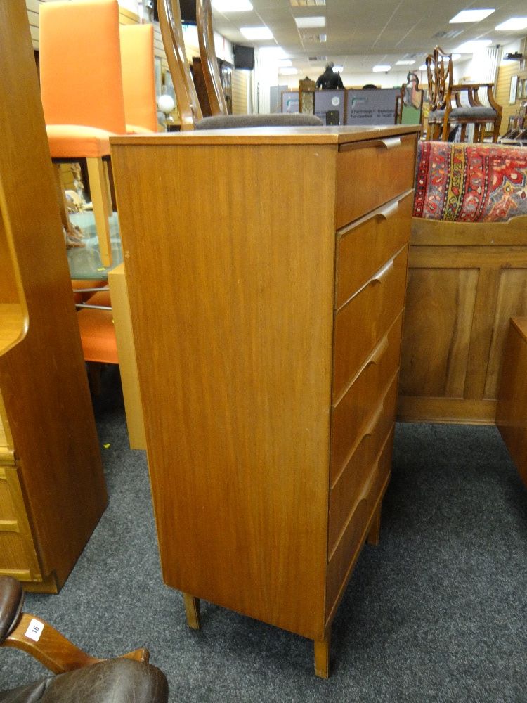 MID-CENTURY AUSTINSUITE TEAK TALL CHEST, fitted six drawers, gilt stamp inside, 64 x 43 x 122cms - Image 6 of 10