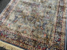 MODERN KASHMIR RUG, artificial silk, the garden design duck egg blue filed with exotic animals and