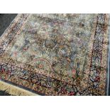 MODERN KASHMIR RUG, artificial silk, the garden design duck egg blue filed with exotic animals and