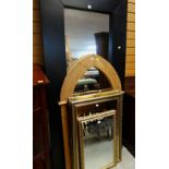 ASSORTED FURNISHING MIRRORS including arched shaped pine mirror and large elm black framed mirror (