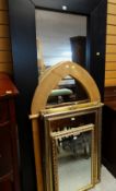 ASSORTED FURNISHING MIRRORS including arched shaped pine mirror and large elm black framed mirror (