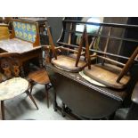 ASSORTED PRIORY-STYLE STAINED OAK FURNITURE comprising small dresser, tea trolley, plate rack,