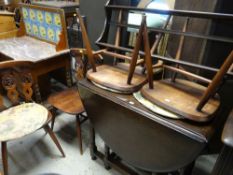 ASSORTED PRIORY-STYLE STAINED OAK FURNITURE comprising small dresser, tea trolley, plate rack,