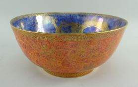 DAISY MAKEIG JONES FOR WEDGWOOD: BLUE & ORANGE 'CELESTIAL DRAGON' LUSTRE BOWL, pattern Z.4825,