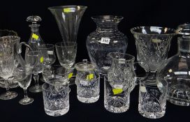 ASSORTED CUT GLASS, including decanters, vases and various goblets and jugs ETC