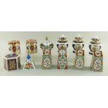 NINE MODERN SPODE CHINA PAPERWEIGHTS & THREE MINIATURE VASES AND COVERS, all with printed and gilt