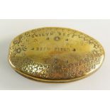 TRADITIONAL WELSH BRASS MINERS' TOBACCO OR SNUFF BOX, named to Gwilym Rees, Bedw Field, Cymmer,