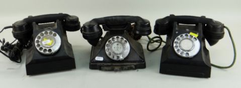 THREE VINTAGE BLACK BAKELITE TELEPHONES (3)