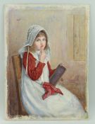 HENRY TERRY (act. 1880-1920) watercolour - Girl with slate and chalk, signed, 38 x 28cms (unframed)