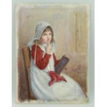 HENRY TERRY (act. 1880-1920) watercolour - Girl with slate and chalk, signed, 38 x 28cms (unframed)