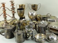 ASSORTED ELECTROPLATED WARES including tea trays, entree dishes, trophy cups, candlesticks ETC