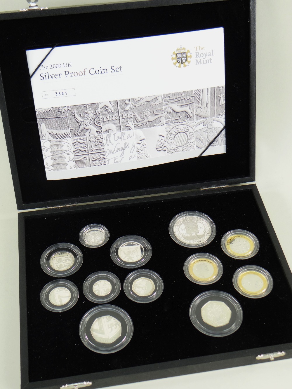 ROYAL MINT 2009 UK SILVER PROOF COIN SET, cased with Certificate of Authenticity, No. 3581,