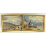 E.M. FLETCHER pair watercolours - Snowdonia landscape with Welsh figures in costume, and Italian