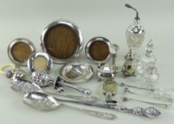 ASSORTED SILVER & PLATED COLLECTIBLES, including silver topped cut glass dressing table accessories,