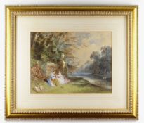 JOHN EDMUND BUCKLEY watercolour - Landscape and Figures, signed and dated 1857, gallery label verso,