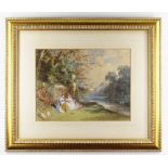 JOHN EDMUND BUCKLEY watercolour - Landscape and Figures, signed and dated 1857, gallery label verso,