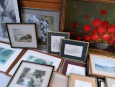 ASSORTED PICTURES, including a pair of Arthur Miles watercolours, reproduction Russell Flint