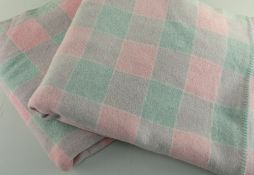 PAIR OF CHECKED WELSH WOLLEN BLANKETS, pink and green ground, 200 x 178cms each (2) Condition