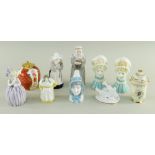 EIGHT MODERN ROYAL WORCESTER CHINA CANDLE SNUFFERS, including Mob Cap (2), Hush, French Cook,